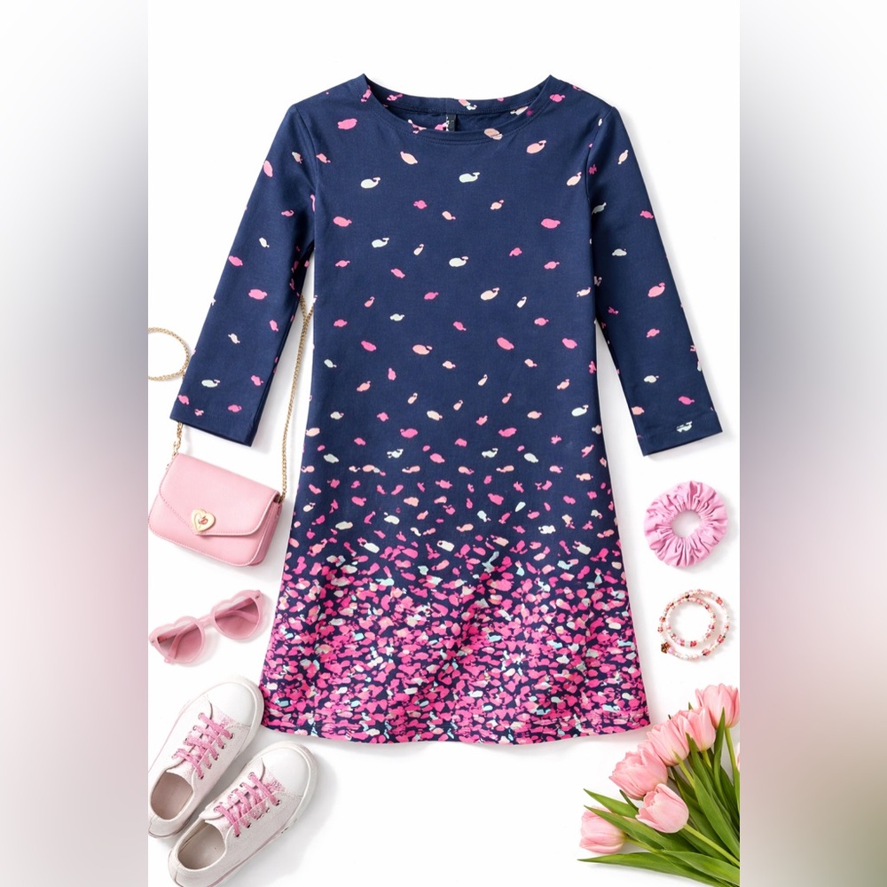 Vineyard Vines Girls Whale Print Dress Pink Ombre XS 4–5
